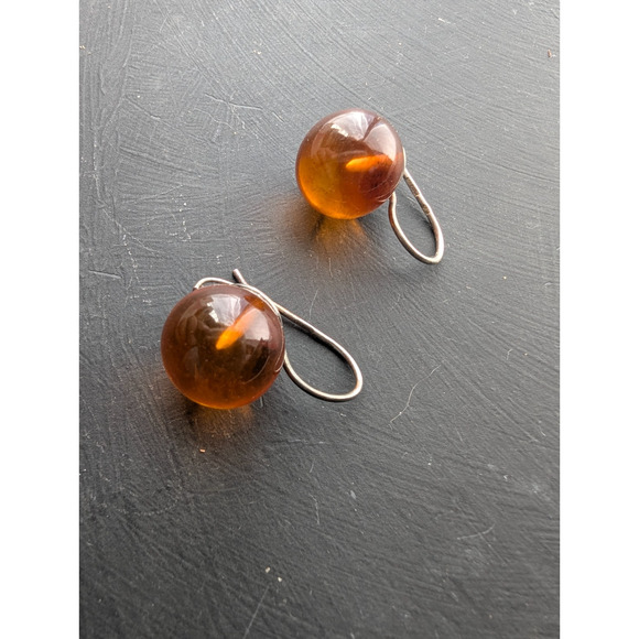 Vintage Sterling Silver and Amber Spherical Drop Earrings Pierced Ears 925 - Picture 3 of 8